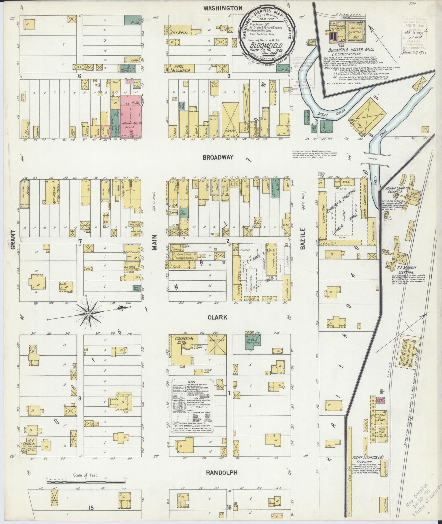 Sanborn Fire Insurance Map from Bloomfield, Knox County, Nebraska (1900), Sheet #0001 - Historic Sanborn Fire Insurance Map Print, vintage old map wall art, antique decor, genealogy gift, Nebraska Nebraska map