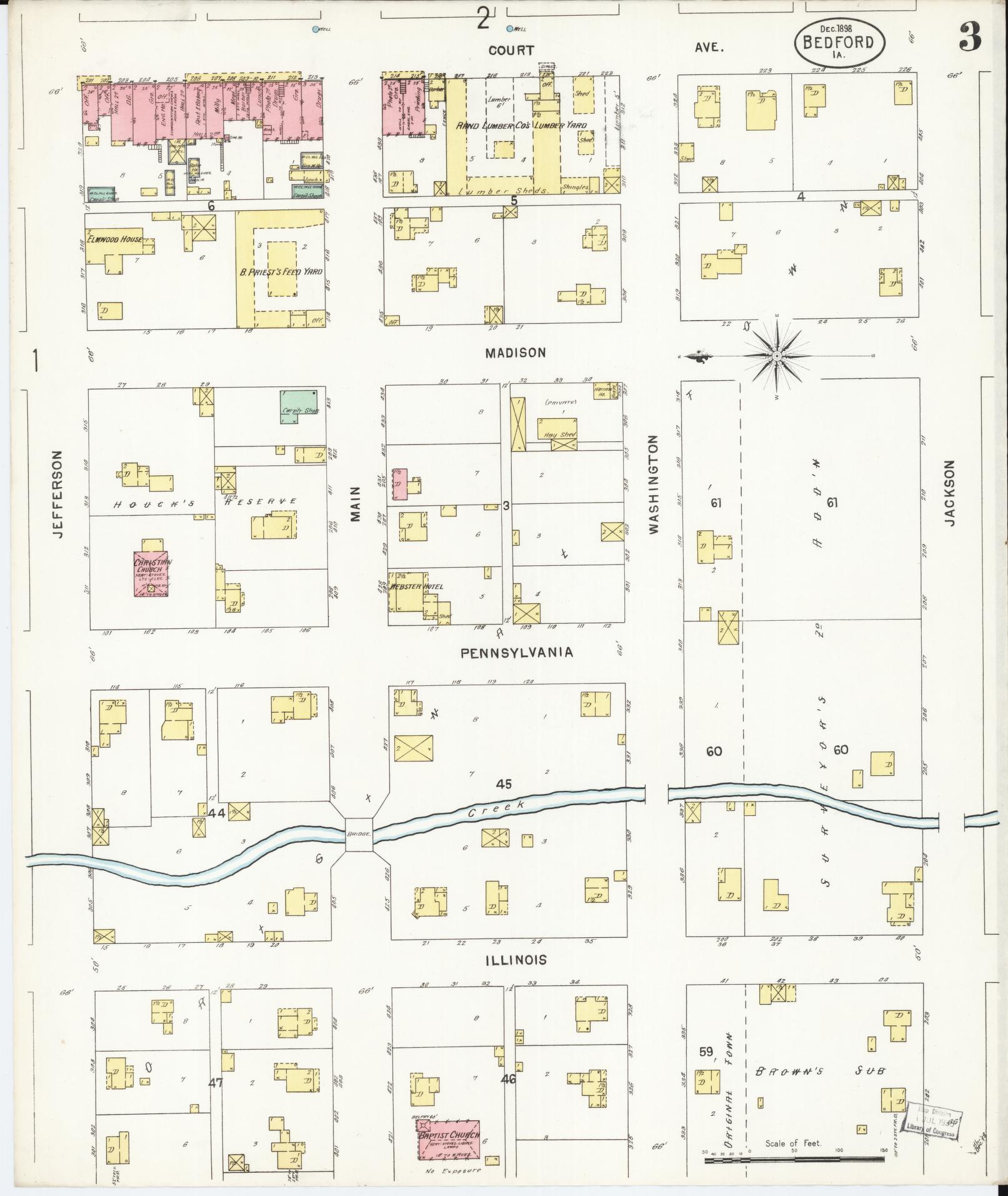 Sanborn Fire Insurance Map from Bedford, Taylor County, Iowa (1898), Sheet #0003 - Historic Sanborn Fire Insurance Map Print, vintage old map wall art