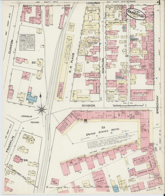 Sanborn Fire Insurance Map from Saratoga, Saratoga County, New York (1884), Sheet #0004 - Historic Sanborn Fire Insurance Map Print, vintage old map wall art, antique decor, genealogy gift, New York New York map