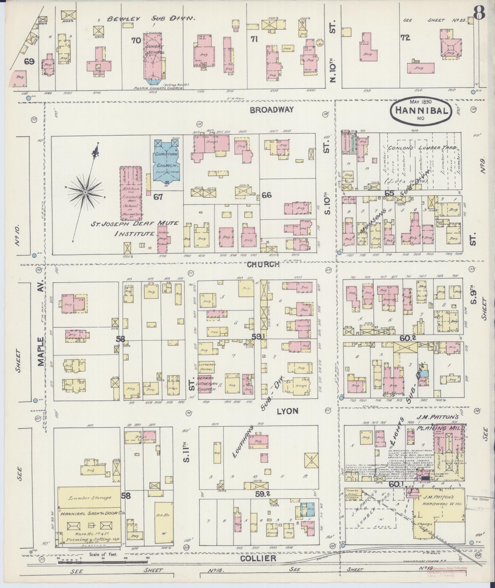 Sanborn Fire Insurance Map from Hannibal, Marion County, Missouri (1890), Sheet #0008 - Complete Map Set gallery image, historic Sanborn map, vintage wall art, Missouri Missouri