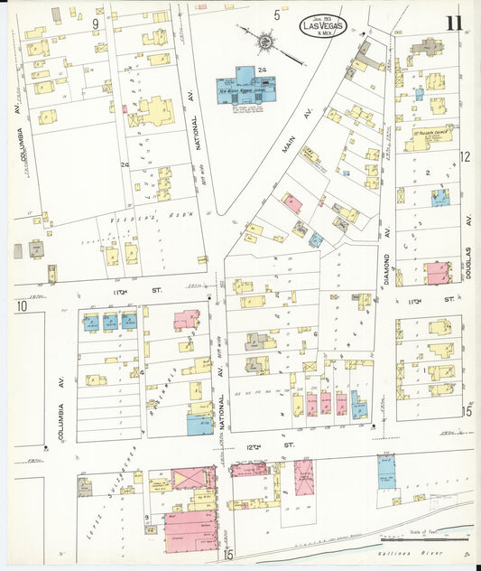 Sanborn Fire Insurance Map from Las Vegas, San Miguel County, New Mexico (1913), Sheet #0011 - Historic Sanborn Fire Insurance Map Print, vintage old map wall art, antique decor, genealogy gift, New Mexico New Mexico map