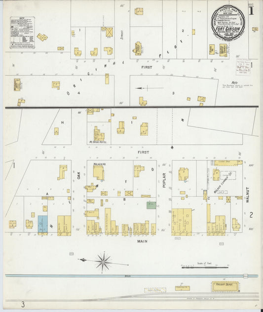 Sanborn Fire Insurance Map from Fort Gibson, Muskogee County, Oklahoma (1901), Sheet #0001 - Historic Sanborn Fire Insurance Map Print, vintage old map wall art, antique decor, genealogy gift, Oklahoma Oklahoma map
