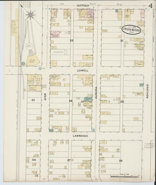 Sanborn Fire Insurance Map from Ironwood, Gogebic County, Michigan (1888), Sheet #0004 - Historic Sanborn Fire Insurance Map Print, vintage old map wall art, antique decor, genealogy gift, Michigan Michigan map
