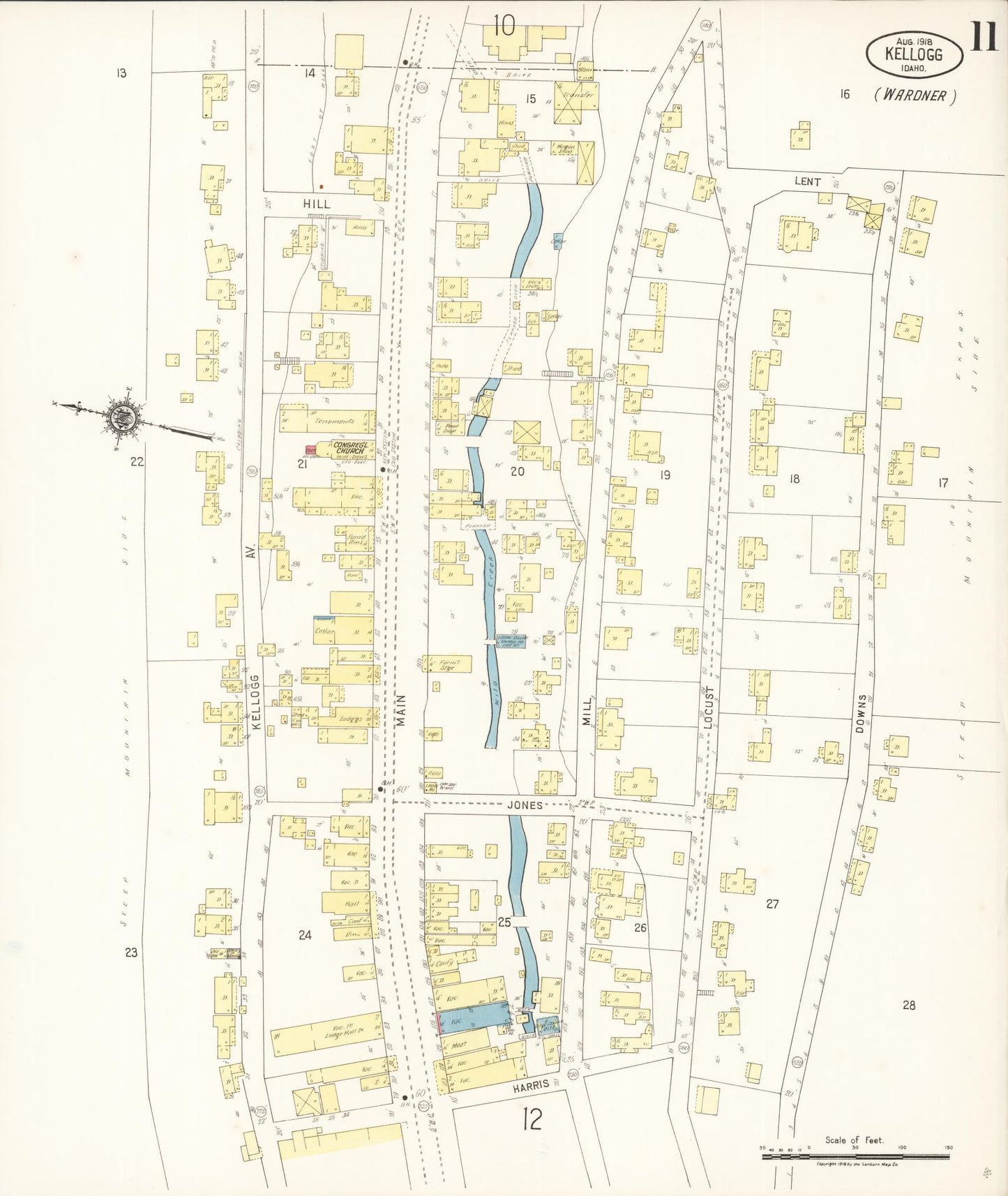 Sanborn Fire Insurance Map from Kellogg, Shoshone County, Idaho (1918), Sheet #0011 - Complete Map Set gallery image, historic Sanborn map, vintage wall art, Idaho Idaho