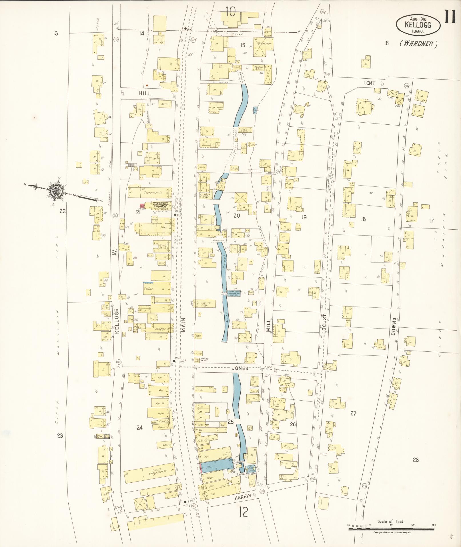 Sanborn Fire Insurance Map from Kellogg, Shoshone County, Idaho (1918), Sheet #0011 - Complete Map Set gallery image, historic Sanborn map, vintage wall art, Idaho Idaho