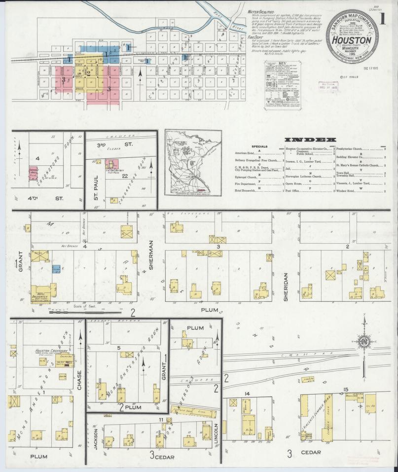 Sanborn Fire Insurance Map from Houston, Houston County, Minnesota. (1915) – Map View