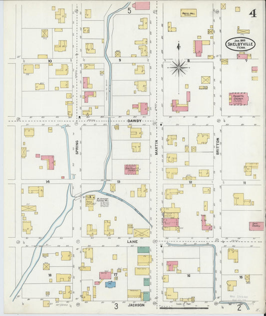 Sanborn Fire Insurance Map from Shelbyville, Bedford County, Tennessee (1905), Sheet #0004 - Historic Sanborn Fire Insurance Map Print, vintage old map wall art, antique decor, genealogy gift, Tennessee Tennessee map