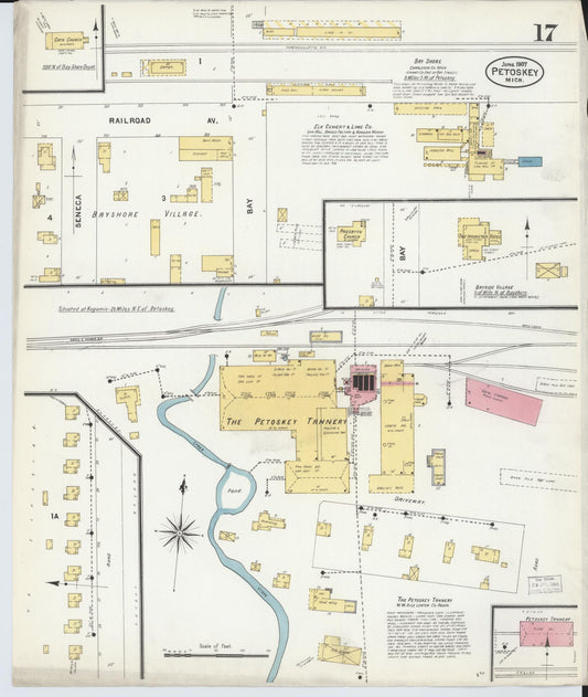 Sanborn Fire Insurance Map from Petoskey, Emmet County, Michigan (1907), Sheet #0017 - Historic Sanborn Fire Insurance Map Print, vintage old map wall art, antique decor, genealogy gift, Michigan Michigan map