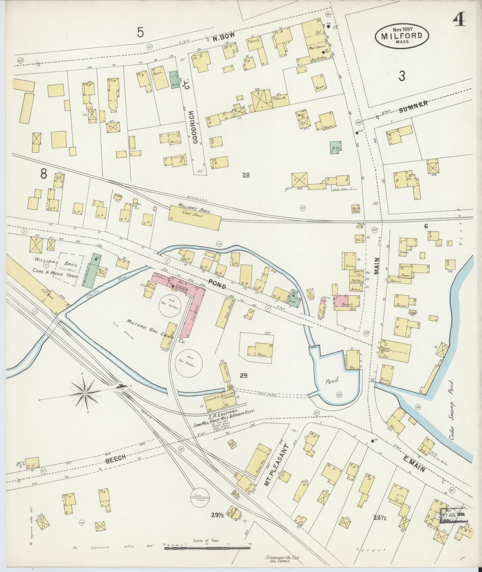 Sanborn Fire Insurance Map from Milford, Worcester County, Massachusetts (1897), Sheet #0004 - Complete Map Set gallery image, historic Sanborn map, vintage wall art, Massachusetts Massachusetts