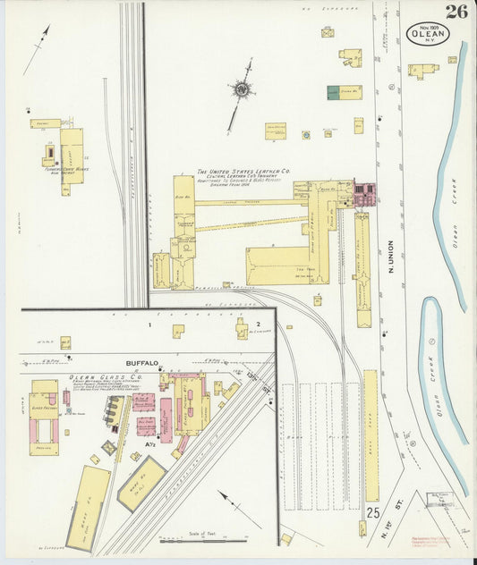 Sanborn Fire Insurance Map from Olean, Cattaraugus County, New York (1909), Sheet #0026 - Historic Sanborn Fire Insurance Map Print, vintage old map wall art, antique decor, genealogy gift, New York New York map