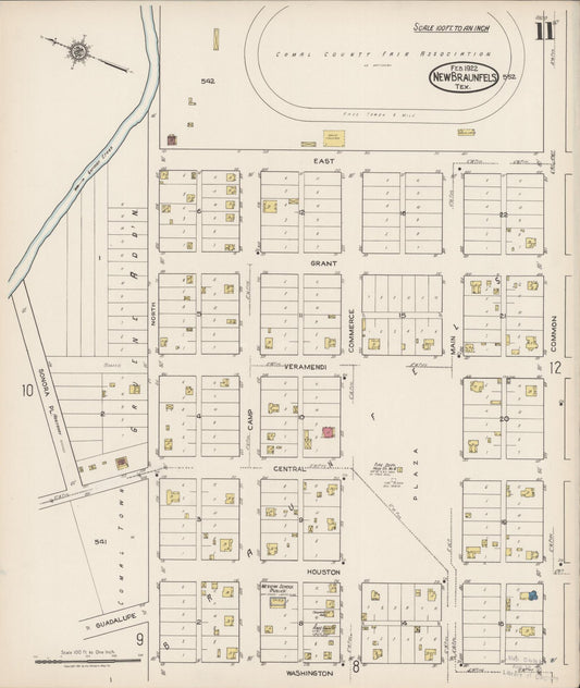 Sanborn Fire Insurance Map from New Braunfels, Comal County, Texas (1922), Sheet #0011 - Historic Sanborn Fire Insurance Map Print, vintage old map wall art, antique decor, genealogy gift, Texas Texas map
