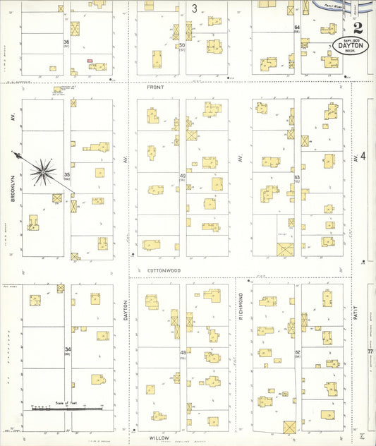 Sanborn Fire Insurance Map from Dayton, Columbia County, Washington (1909), Sheet #0002 - Historic Sanborn Fire Insurance Map Print, vintage old map wall art, antique decor, genealogy gift, Washington Washington map