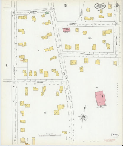 Sanborn Fire Insurance Map from Gardner, Worcester County, Massachusetts (1900), Sheet #0009 - Complete Map Set gallery image, historic Sanborn map, vintage wall art, Massachusetts Massachusetts