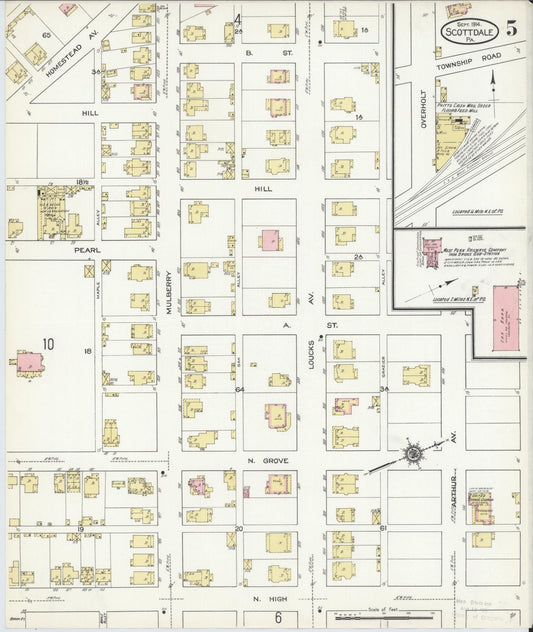 Sanborn Fire Insurance Map from Scottdale, Westmoreland County, Pennsylvania (1914), Sheet #0005 - Historic Sanborn Fire Insurance Map Print, vintage old map wall art, antique decor, genealogy gift, Pennsylvania Pennsylvania map