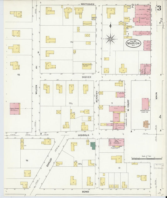 Sanborn Fire Insurance Map from Marion, Marion County, South Carolina (1909), Sheet #0003 - Historic Sanborn Fire Insurance Map Print, vintage old map wall art, antique decor, genealogy gift, South Carolina South Carolina map