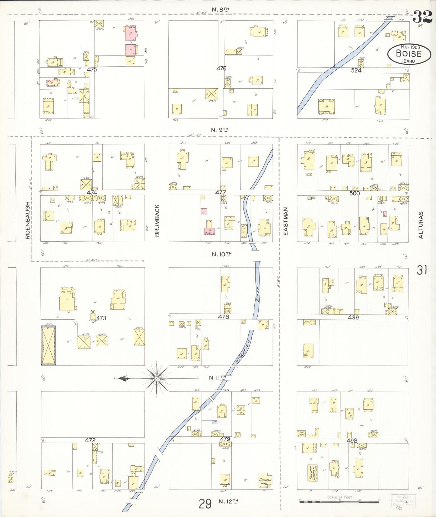 Sanborn Fire Insurance Map from Boise, Ada County, Idaho (1903), Sheet #0032 - Complete Map Set gallery image, historic Sanborn map, vintage wall art, Idaho Idaho