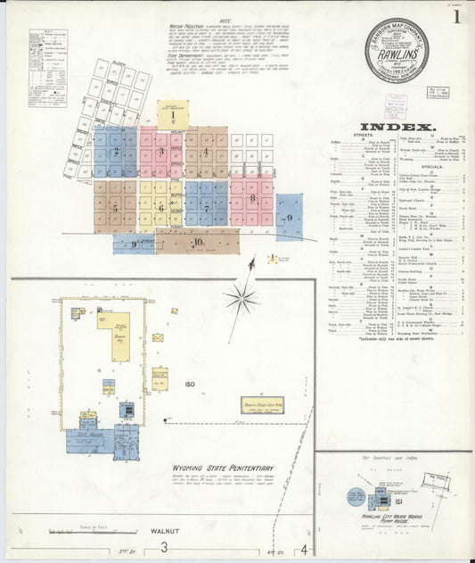 Sanborn Fire Insurance Map from Rawlins, Carbon County, Wyoming (1903), Sheet #0001 - Historic Sanborn Fire Insurance Map Print, vintage old map wall art, antique decor, genealogy gift, Wyoming Wyoming map