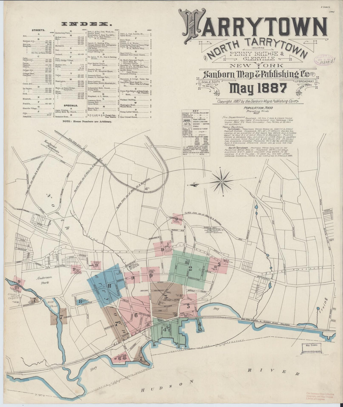 Sanborn Fire Insurance Map from Tarrytown, Westchester County, New York (1887), Sheet #0001 - Historic Sanborn Fire Insurance Map Print, vintage old map wall art, antique decor, genealogy gift, New York New York map