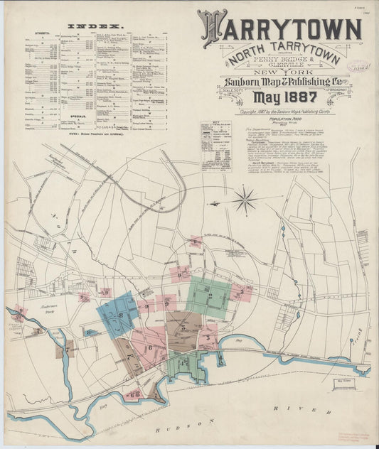 Sanborn Fire Insurance Map from Tarrytown, Westchester County, New York (1887), Sheet #0001 - Historic Sanborn Fire Insurance Map Print, vintage old map wall art, antique decor, genealogy gift, New York New York map