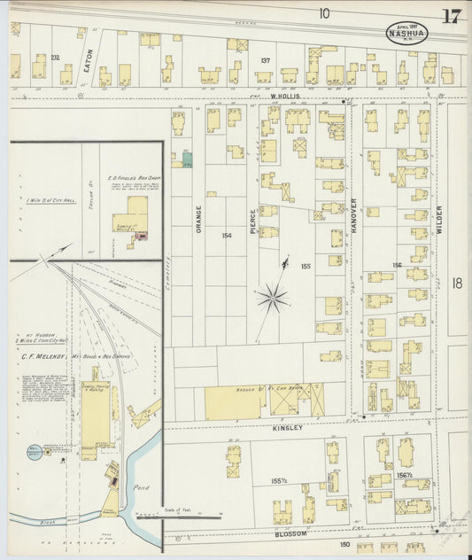 Sanborn Fire Insurance Map from Nashua, Hillsborough County, New Hampshire (1897), Sheet #0017 - Historic Sanborn Fire Insurance Map Print, vintage old map wall art, antique decor, genealogy gift, New Hampshire New Hampshire map