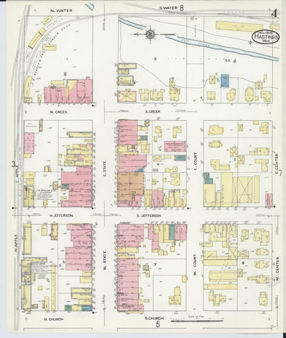 Sanborn Fire Insurance Map from Hastings, Barry County, Michigan (1909), Sheet #0004 - Historic Sanborn Fire Insurance Map Print, vintage old map wall art, antique decor, genealogy gift, Michigan Michigan map