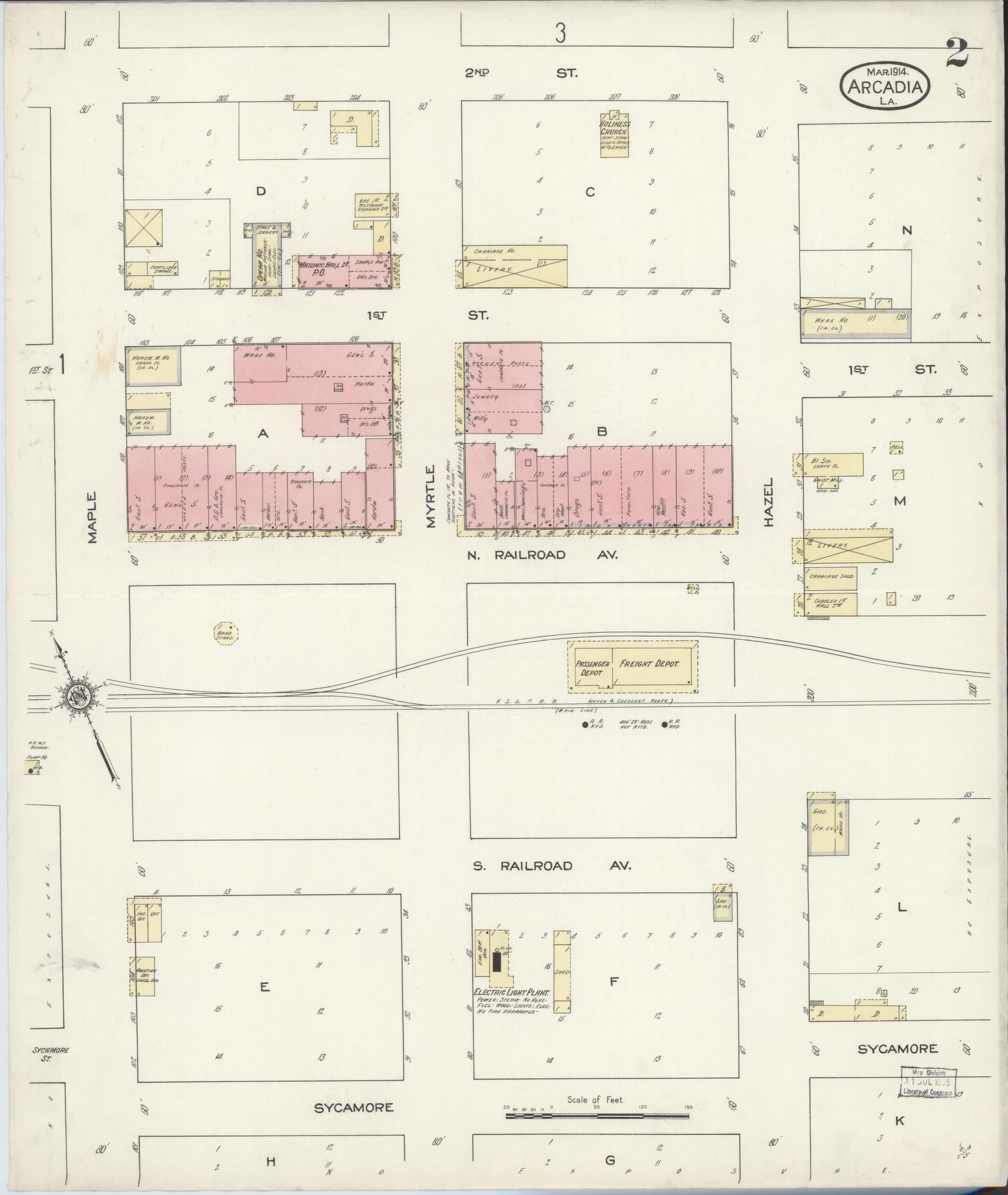 Sanborn Fire Insurance Map from Arcadia, Bienville Parish, Louisiana (1914), Sheet #0002 - Complete Map Set gallery image, historic Sanborn map, vintage wall art, Louisiana Louisiana