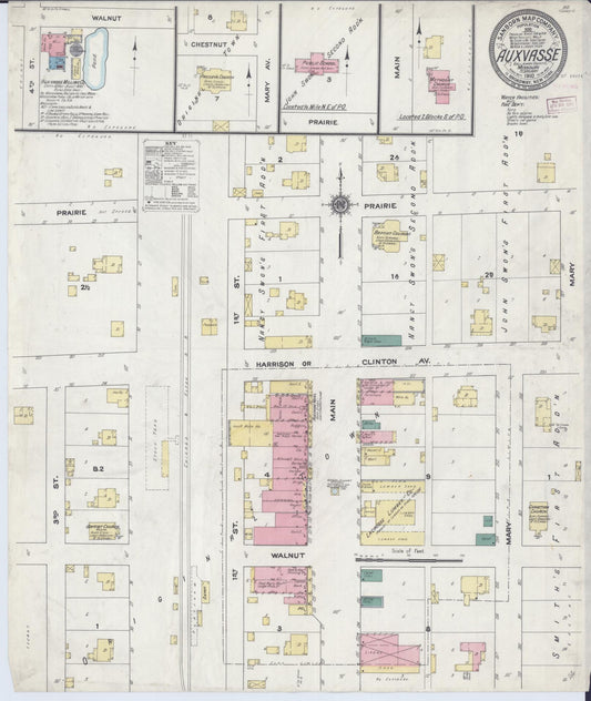 Sanborn Fire Insurance Map from Auxvasse, Callaway County, Missouri (1910), Sheet #0001 - Historic Sanborn Fire Insurance Map Print, vintage old map wall art, antique decor, genealogy gift, Missouri Missouri map