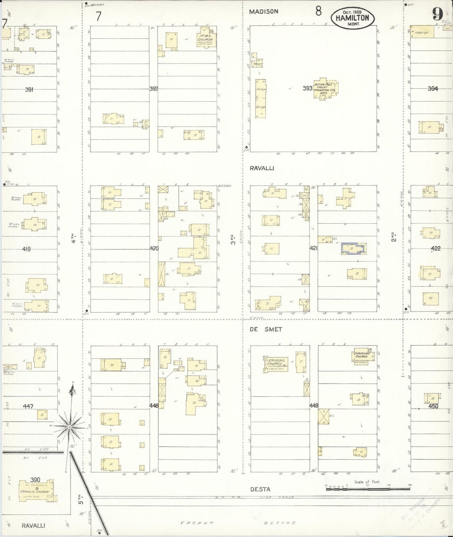 Sanborn Fire Insurance Map from Hamilton, Ravalli County, Montana (1909), Sheet #0009 - Complete Map Set gallery image, historic Sanborn map, vintage wall art, Montana Montana