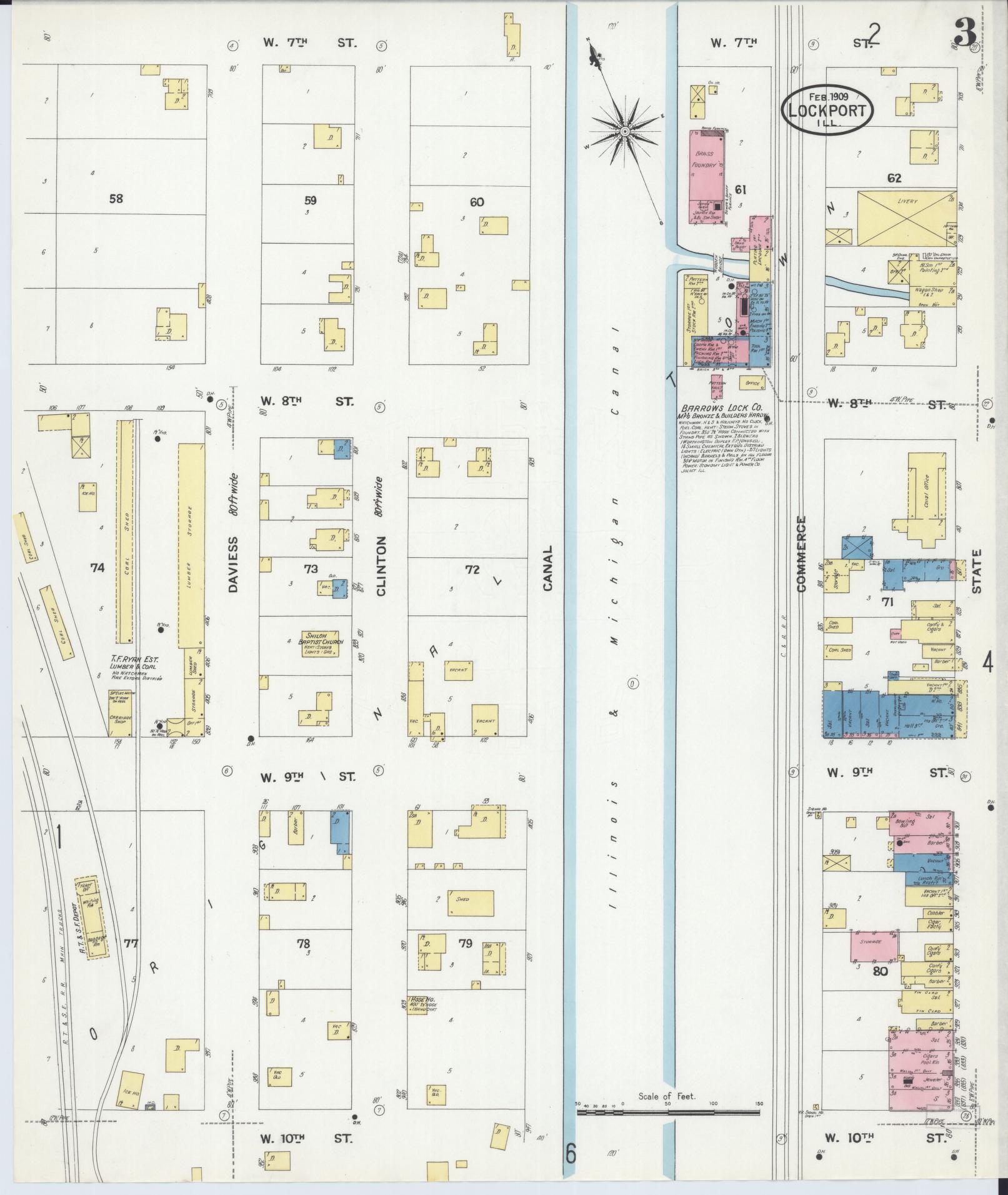 Sanborn Fire Insurance Map from Lockport, Will County, Illinois (1909), Sheet #0003 - Complete Map Set gallery image, historic Sanborn map, vintage wall art, Illinois Illinois