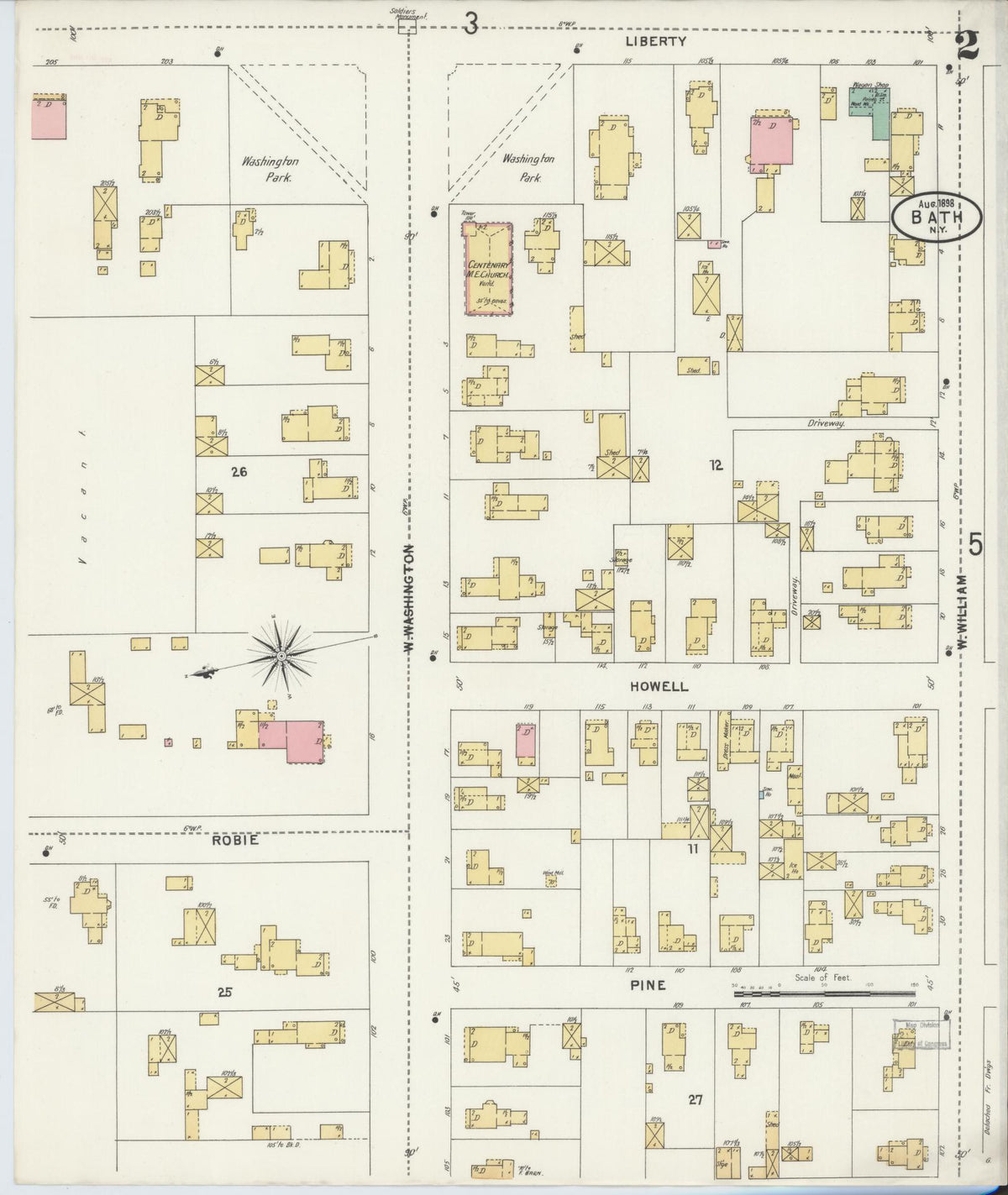 Sanborn Fire Insurance Map from Bath, Steuben County, New York (1898), Sheet #0002 - Complete Map Set gallery image, historic Sanborn map, vintage wall art, New York New York