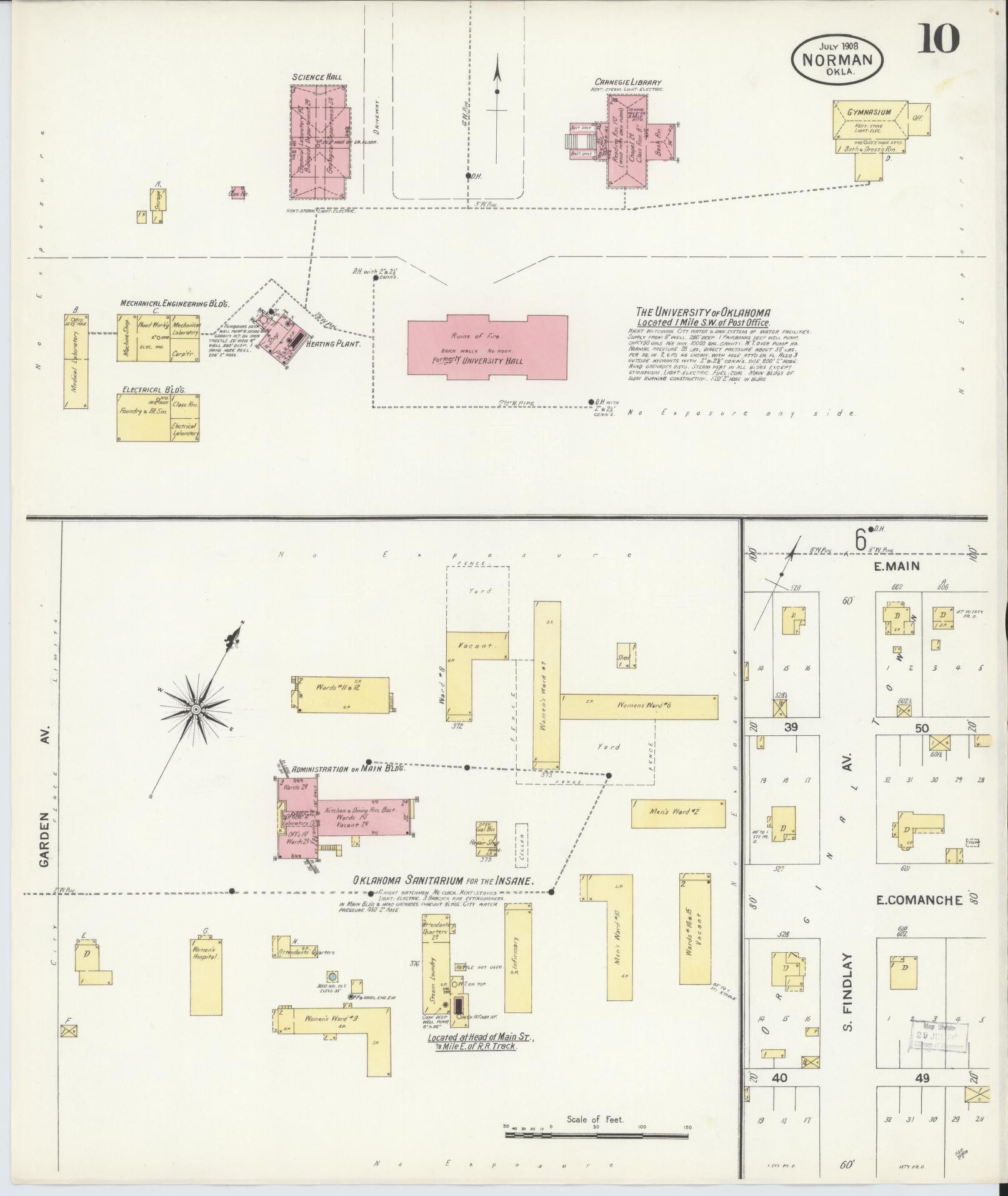 Sanborn Fire Insurance Map from Norman, Cleveland County, Oklahoma (1908), Sheet #0010 - Complete Map Set gallery image, historic Sanborn map, vintage wall art, Oklahoma Oklahoma