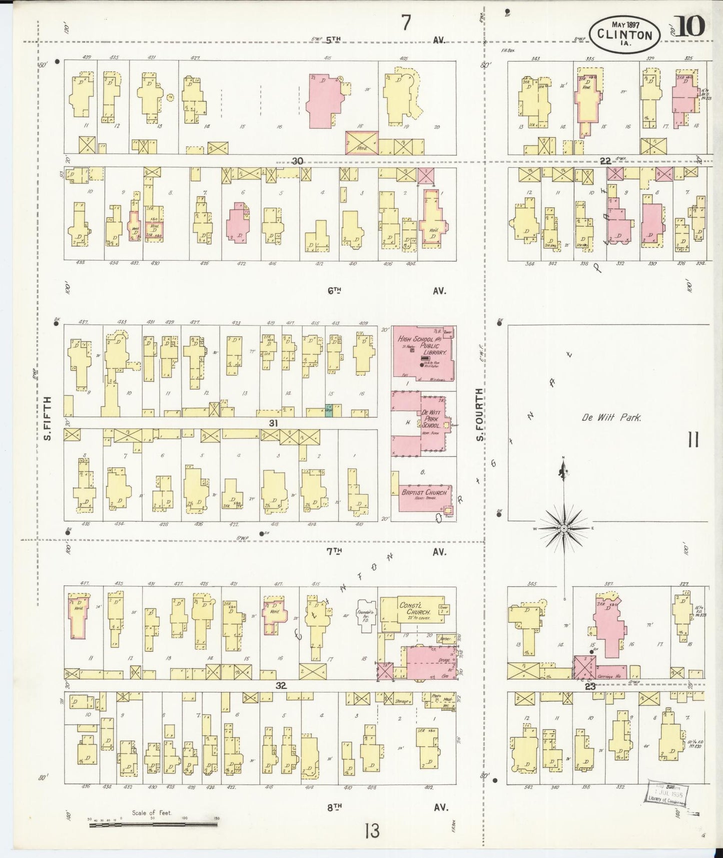 Sanborn Fire Insurance Map from Clinton, Clinton County, Iowa (1897), Sheet #0010 - Historic Sanborn Fire Insurance Map Print, vintage old map wall art