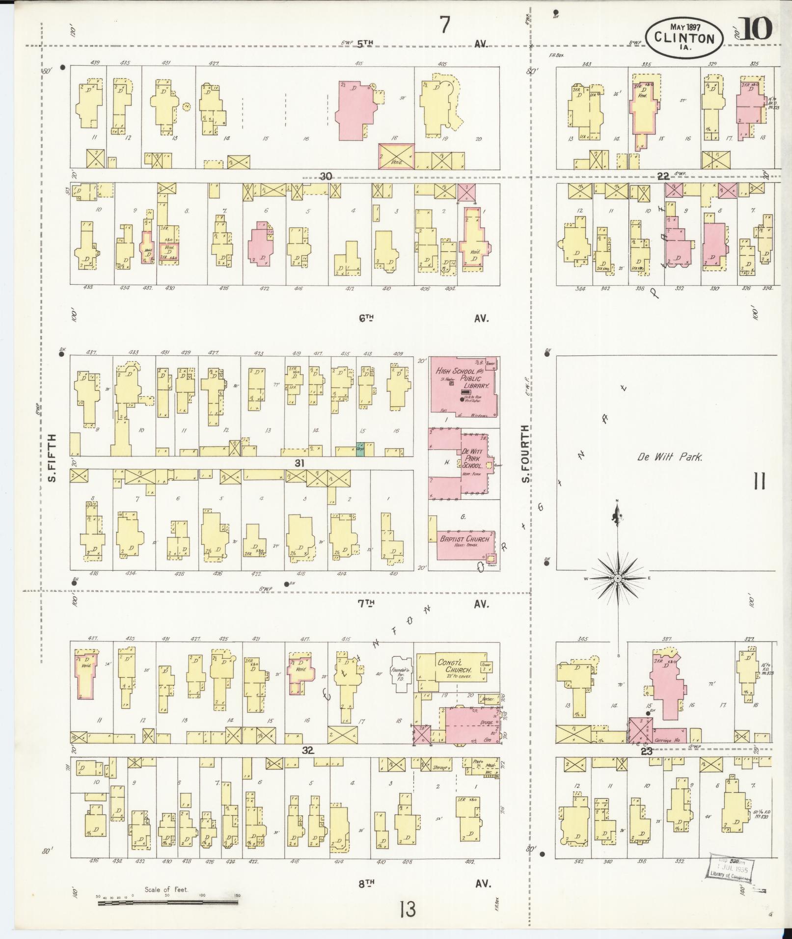 Sanborn Fire Insurance Map from Clinton, Clinton County, Iowa (1897), Sheet #0010 - Historic Sanborn Fire Insurance Map Print, vintage old map wall art