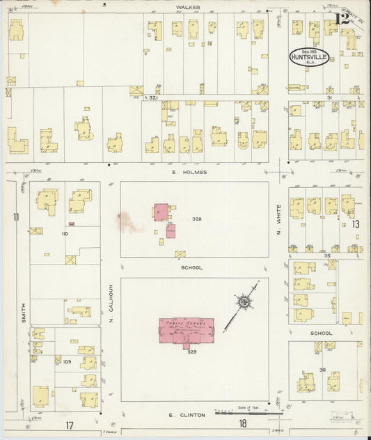Sanborn Fire Insurance Map from Huntsville, Madison County, Alabama (1913), Sheet #0012 - Historic Sanborn Fire Insurance Map Print, vintage old map wall art, antique decor, genealogy gift, Alabama Alabama map