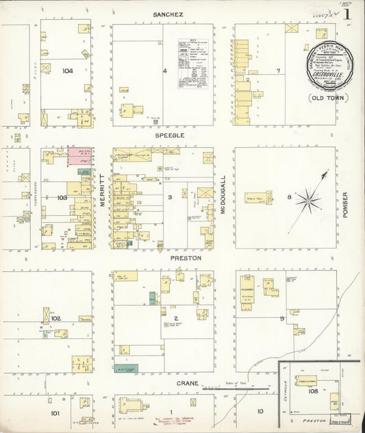 Sanborn Fire Insurance Map from Castroville, Monterey County, California (1892), Sheet #0001 - Historic Sanborn Fire Insurance Map Print, vintage old map wall art, antique decor, genealogy gift, California California map