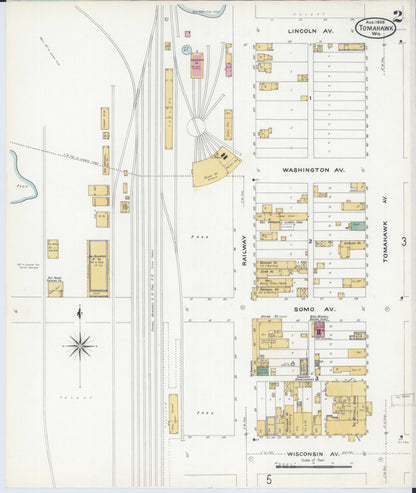 Sanborn Fire Insurance Map from Tomahawk, Lincoln County, Wisconsin (1908), Sheet #0002 - Complete Map Set gallery image, historic Sanborn map, vintage wall art, Wisconsin Wisconsin