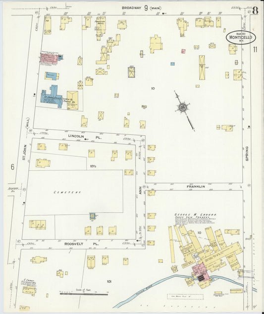Sanborn Fire Insurance Map from Monticello, Sullivan County, New York (1911), Sheet #0008 - Historic Sanborn Fire Insurance Map Print, vintage old map wall art, antique decor, genealogy gift, New York New York map