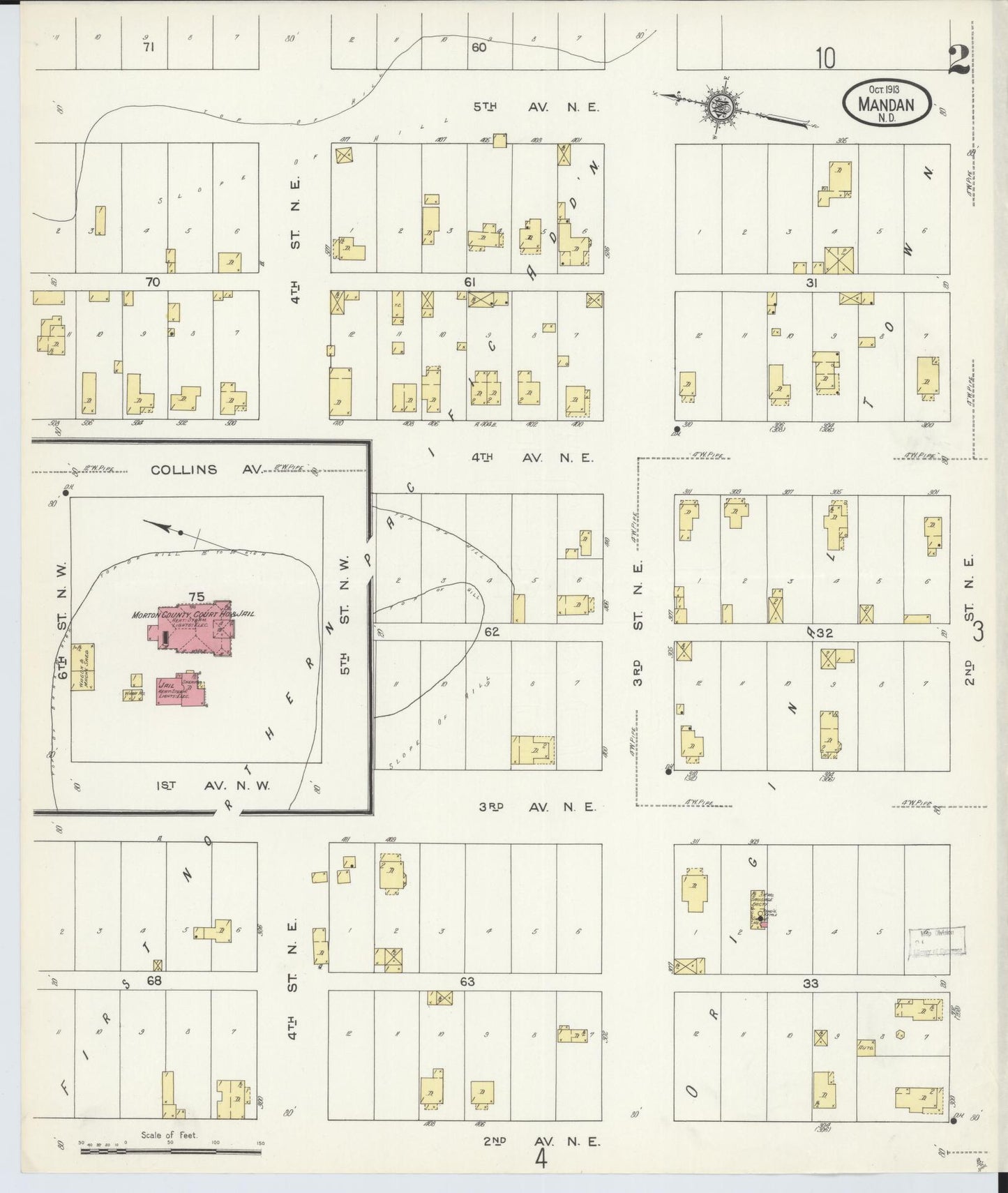 Sanborn Fire Insurance Map from Mandan, Morton County, North Dakota (1913), Sheet #0002 - Complete Map Set gallery image, historic Sanborn map, vintage wall art, North Dakota North Dakota