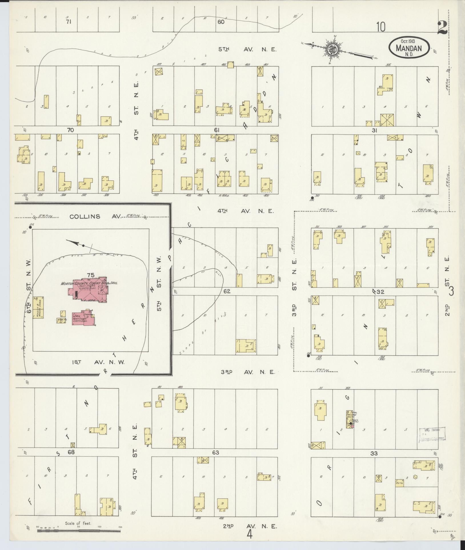 Sanborn Fire Insurance Map from Mandan, Morton County, North Dakota (1913), Sheet #0002 - Complete Map Set gallery image, historic Sanborn map, vintage wall art, North Dakota North Dakota