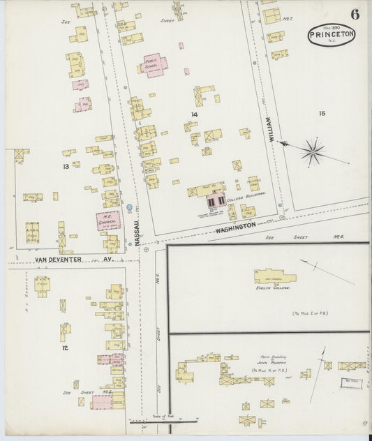 Sanborn Fire Insurance Map from Princeton, Mercer County, New Jersey (1890), Sheet #0006 - Historic Sanborn Fire Insurance Map Print, vintage old map wall art, antique decor, genealogy gift, New Jersey New Jersey map