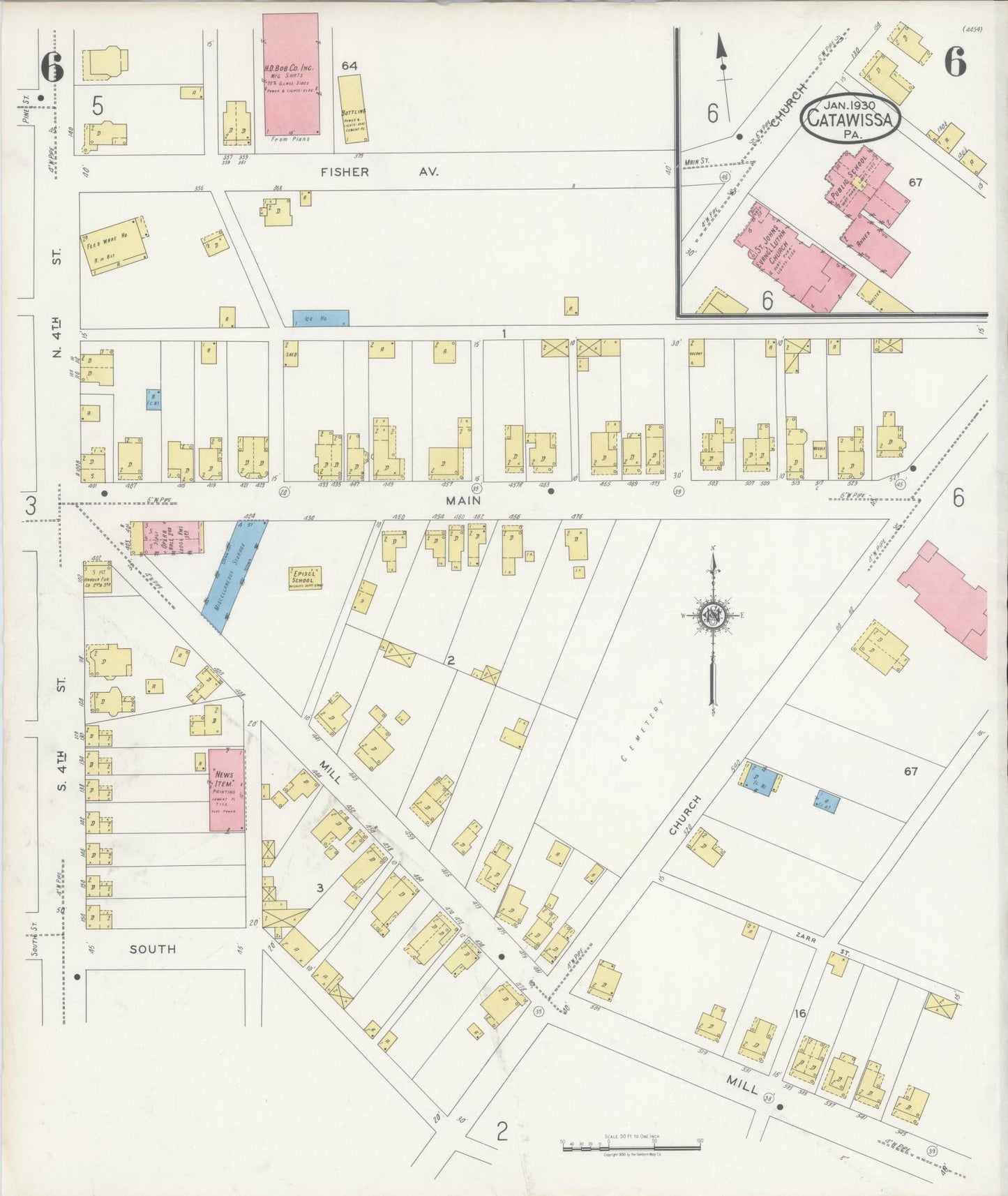 Sanborn Fire Insurance Map from Catawissa, Columbia County, Pennsylvania (1930), Sheet #0006 - Historic Sanborn Fire Insurance Map Print, vintage old map wall art, antique decor, genealogy gift, Pennsylvania Pennsylvania map