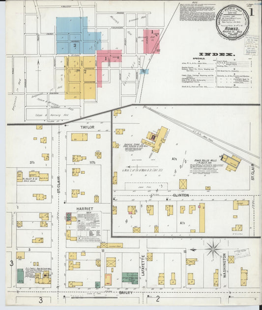 Sanborn Fire Insurance Map from Romeo, Macomb County, Michigan (1900), Sheet #0001 - Complete Map Set gallery image, historic Sanborn map, vintage wall art, Michigan Michigan