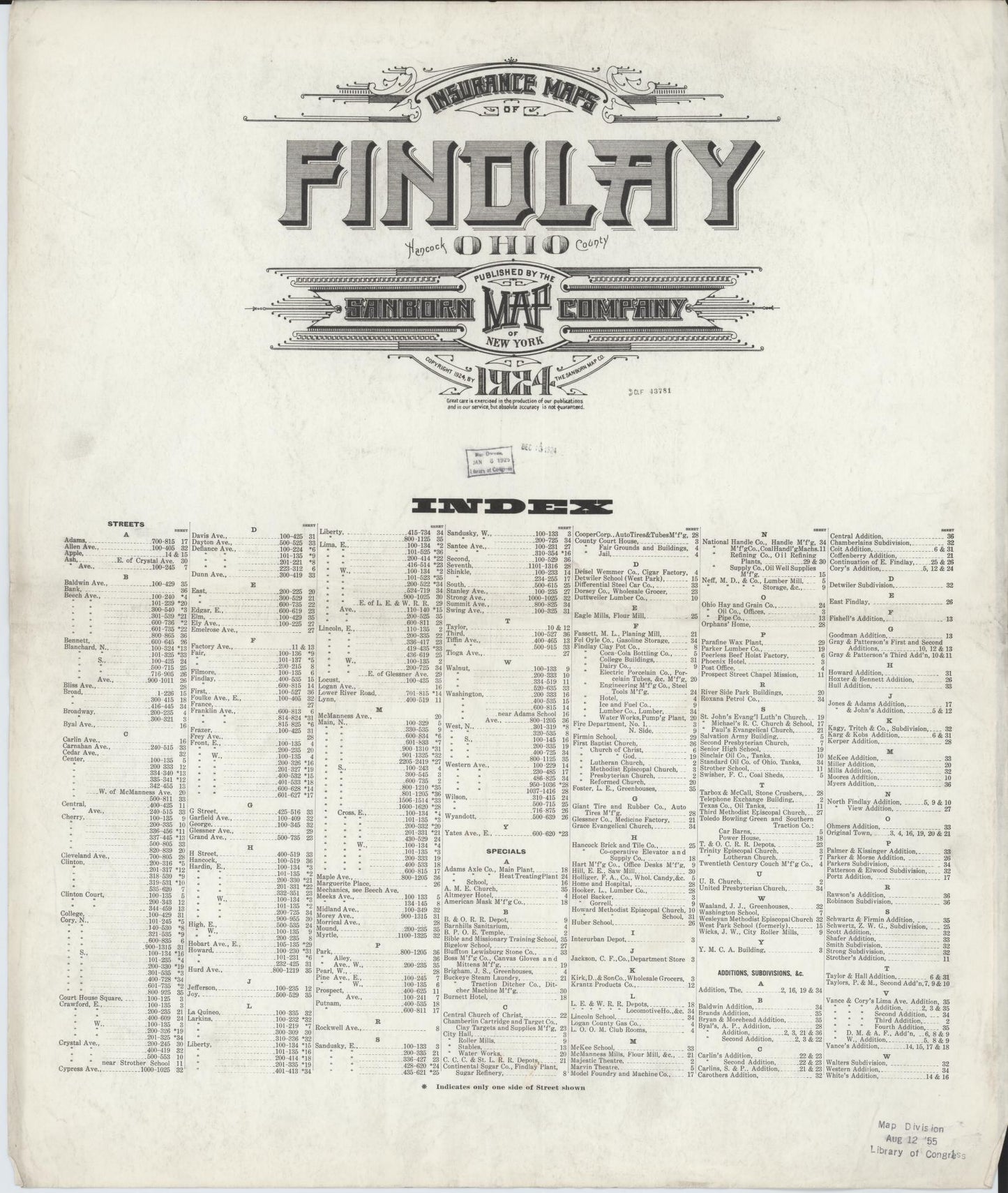 Sanborn Fire Insurance Map from Findlay, Hancock County, Ohio (1924), Sheet #0001 - Historic Sanborn Fire Insurance Map Print, vintage old map wall art, antique decor, genealogy gift, Ohio Ohio map