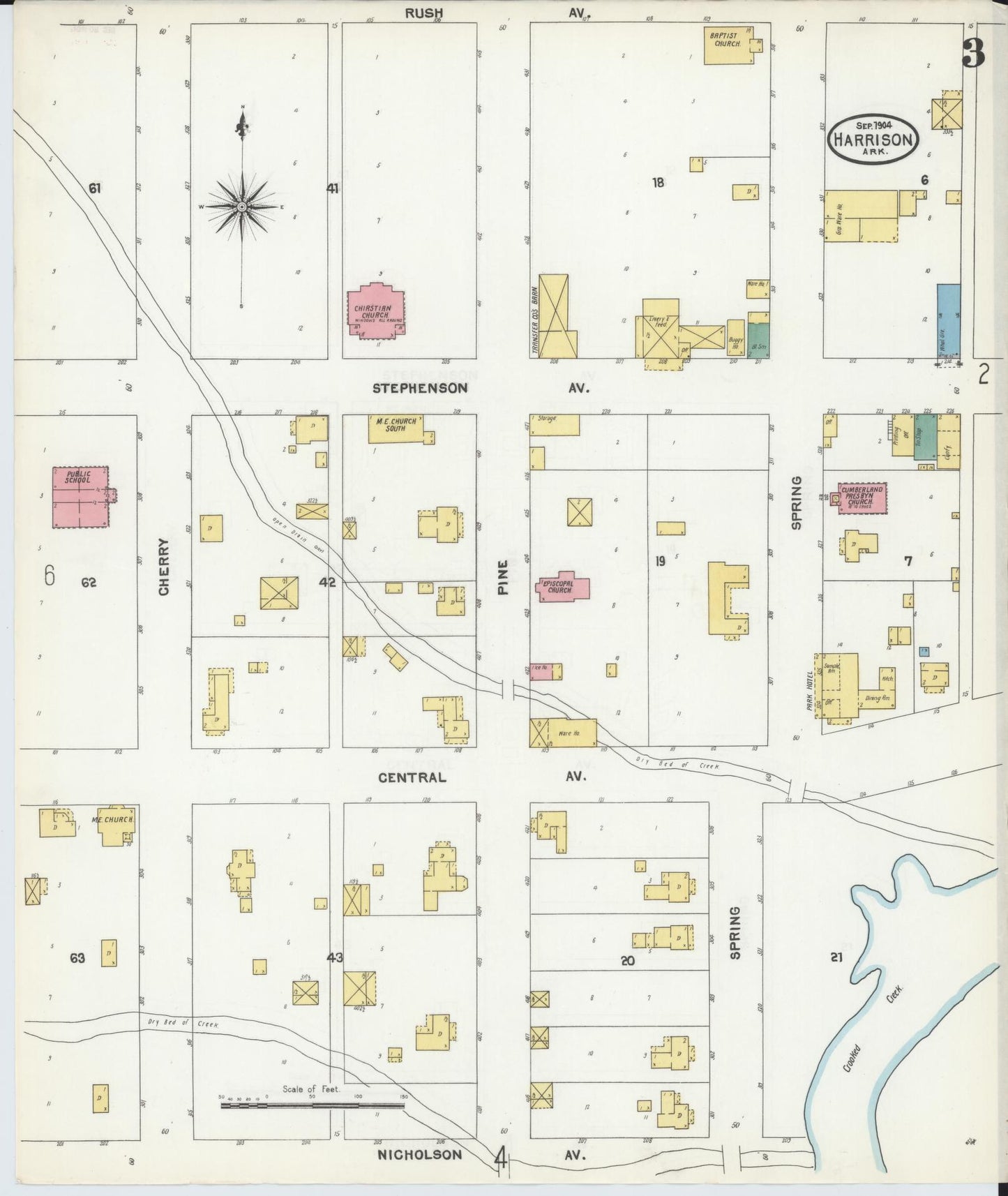 Sanborn Fire Insurance Map from Harrison, Boone County, Arkansas (1904), Sheet #0003 - Complete Map Set gallery image, historic Sanborn map, vintage wall art, Arkansas Arkansas