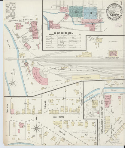 Sanborn Fire Insurance Map from Logan, Hocking County, Ohio (1886), Sheet #0001 - Historic Sanborn Fire Insurance Map Print, vintage old map wall art, antique decor, genealogy gift, Ohio Ohio map