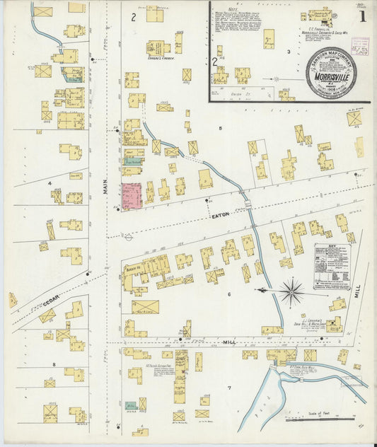 Sanborn Fire Insurance Map from Morrisville, Madison County, New York (1906), Sheet #0001 - Complete Map Set gallery image, historic Sanborn map, vintage wall art, New York New York