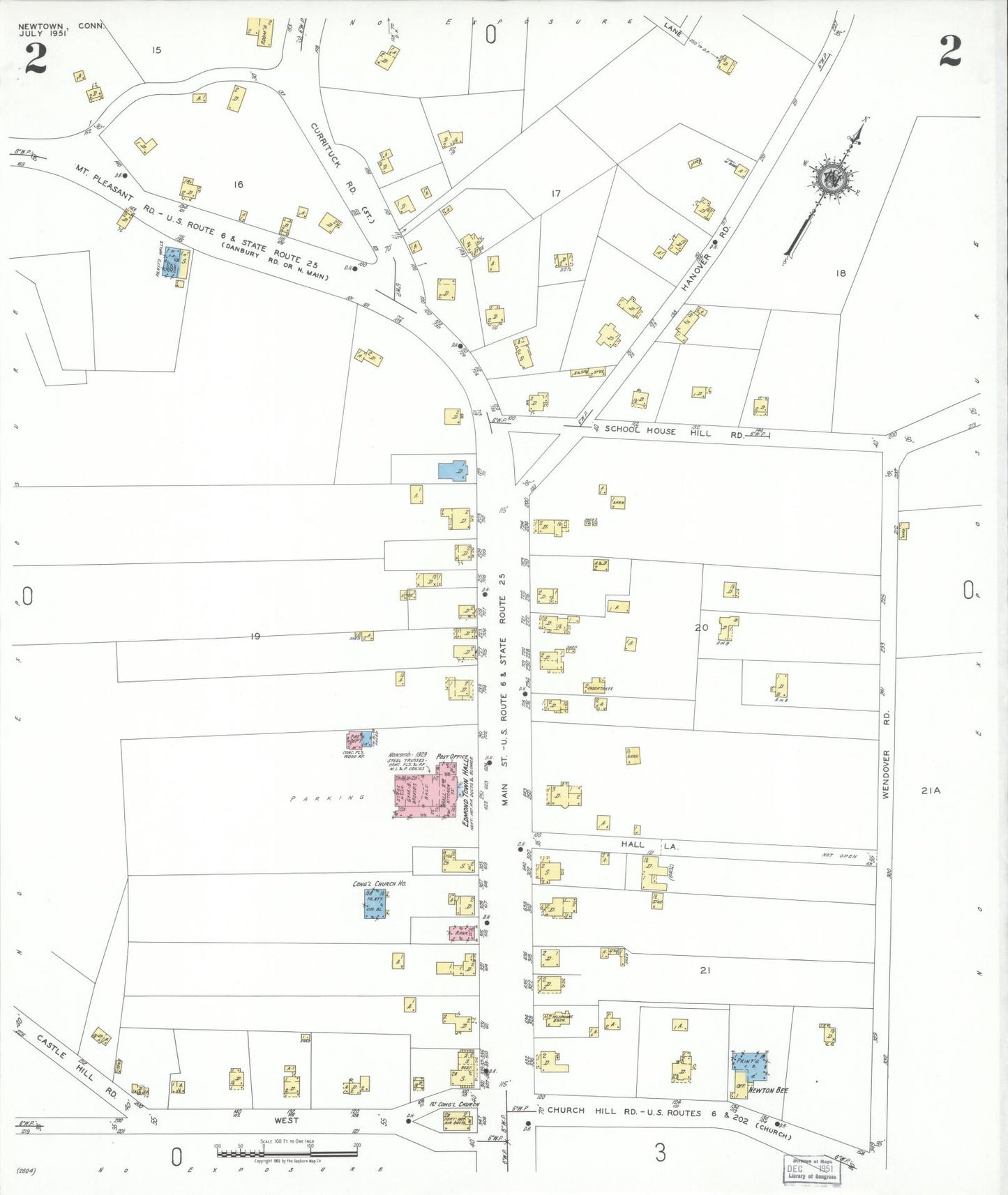 Sanborn Fire Insurance Map from Newtown, Fairfield County, Connecticut (1951), Sheet #0002 - Complete Map Set gallery image, historic Sanborn map, vintage wall art, Connecticut Connecticut