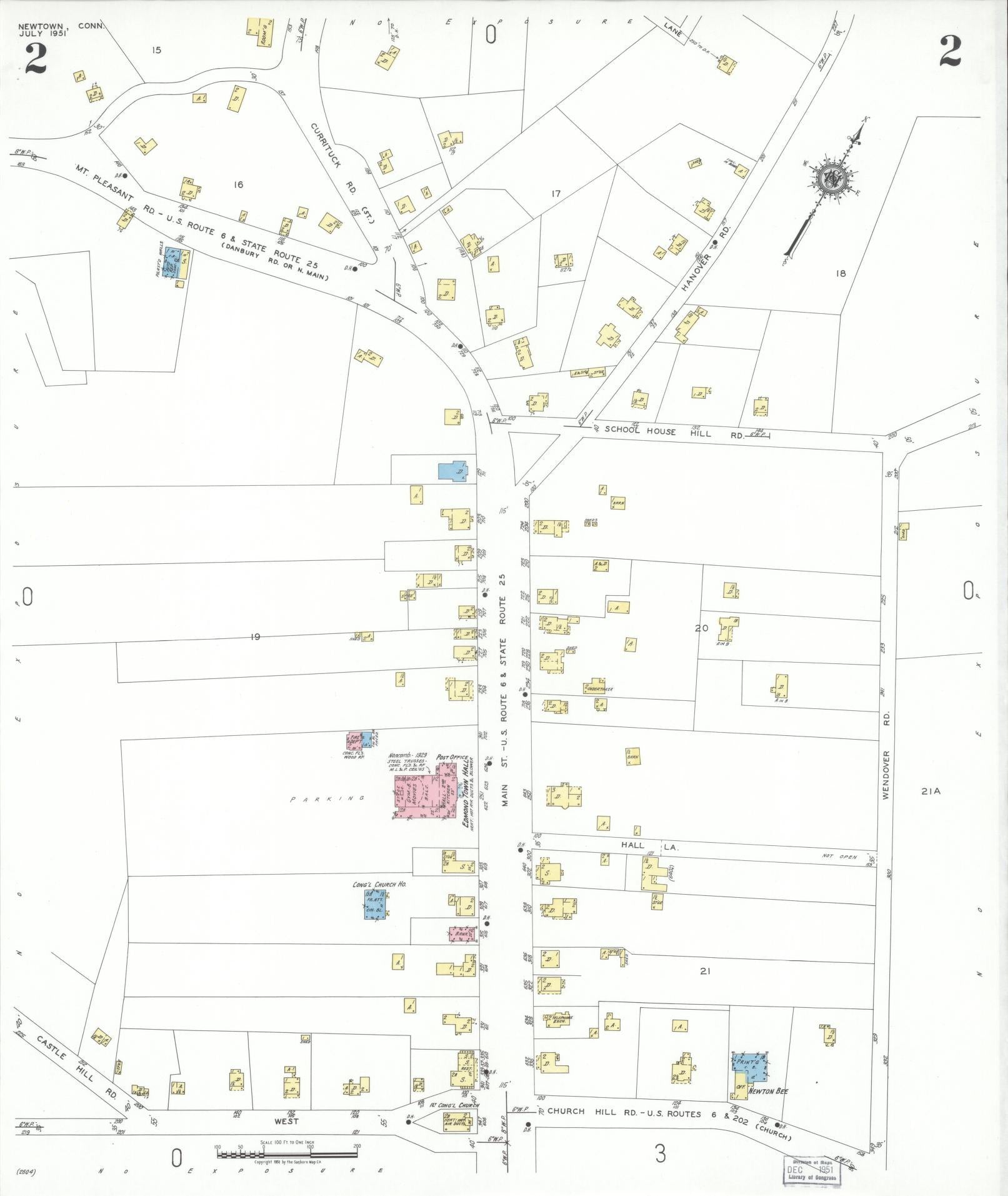 Sanborn Fire Insurance Map from Newtown, Fairfield County, Connecticut (1951), Sheet #0002 - Complete Map Set gallery image, historic Sanborn map, vintage wall art, Connecticut Connecticut