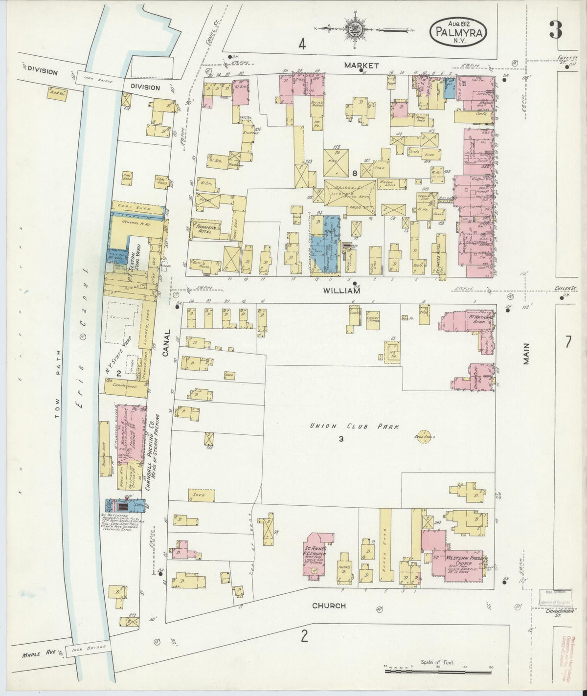 Sanborn Fire Insurance Map from Palmyra, Wayne County, New York (1912), Sheet #0003 - Historic Sanborn Fire Insurance Map Print, vintage old map wall art, antique decor, genealogy gift, New York New York map