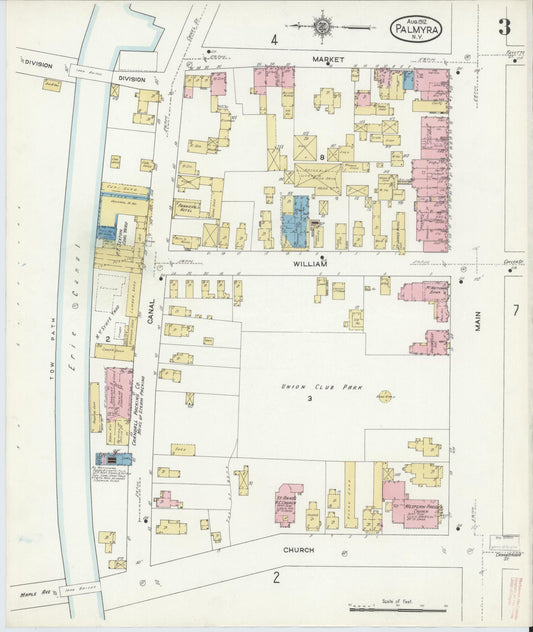 Sanborn Fire Insurance Map from Palmyra, Wayne County, New York (1912), Sheet #0003 - Historic Sanborn Fire Insurance Map Print, vintage old map wall art, antique decor, genealogy gift, New York New York map